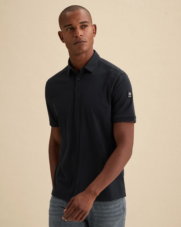 Polo van interlock jersey met structuur – Black Indigo – Heren polo's | VANGUARD