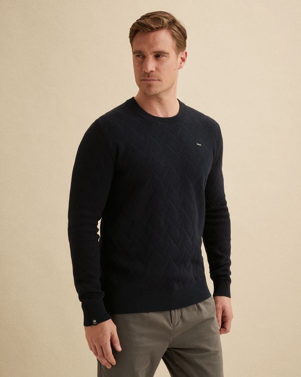 Trui met ronde hals en allover structuur – Black Indigo – Heren truien | VANGUARD