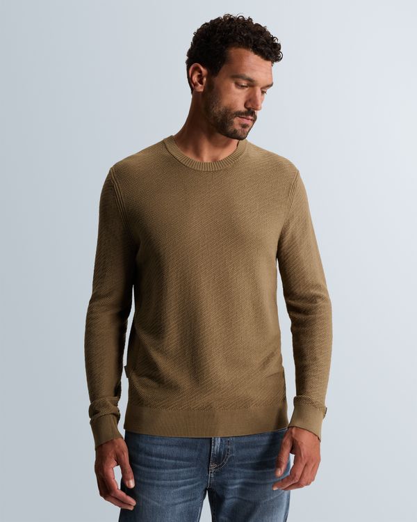 Pullover with allover texture and ribbed trims – Brown – Heren truien | CAST IRON