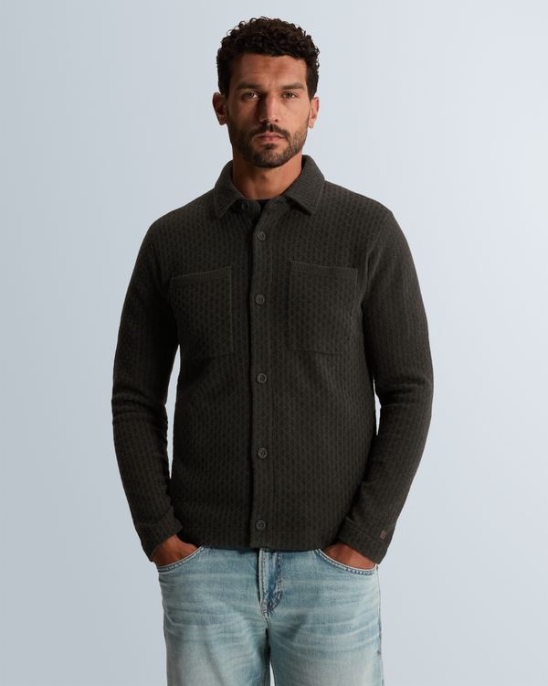 Knitted overshirt with jacquard pattern and flat collar – Grey Comfort Denim – Cardigans | CAST IRON