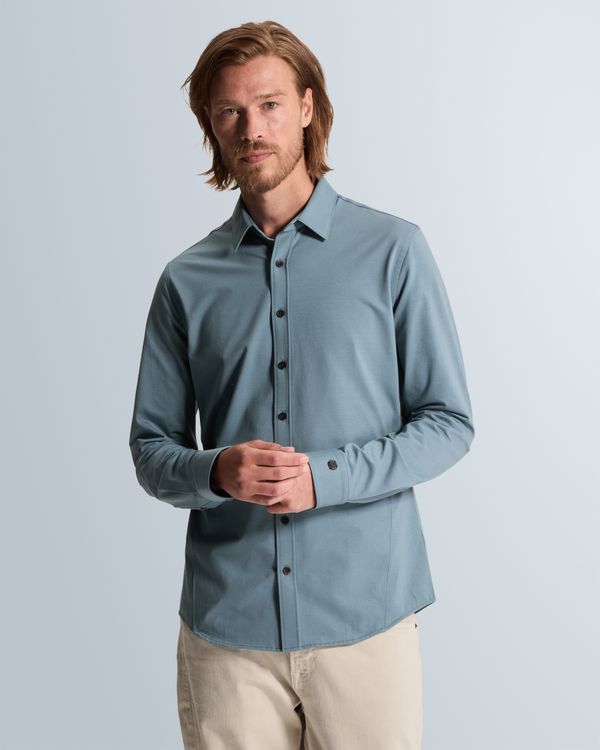 Shirt in twill jersey with Kent collar – Black Indigo – Heren smart casual overhemden | CAST IRON