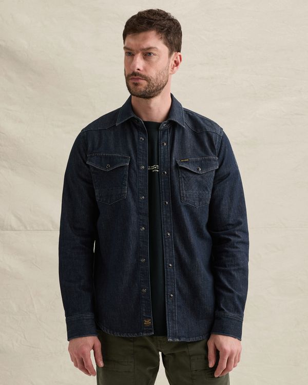 Denim shirt with button closure and badge – Black Indigo – Casual shirts | PME LEGEND