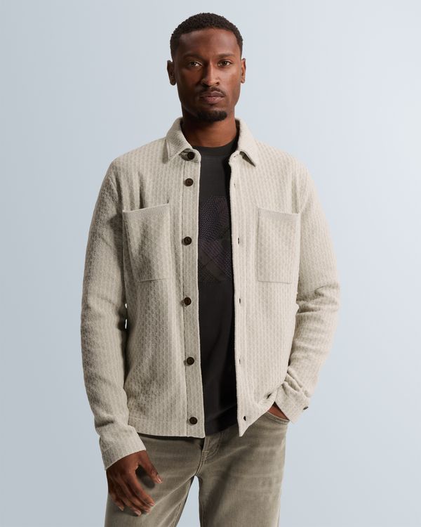 Knitted overshirt with jacquard pattern and flat collar – Castle Wall – Cardigans | CAST IRON