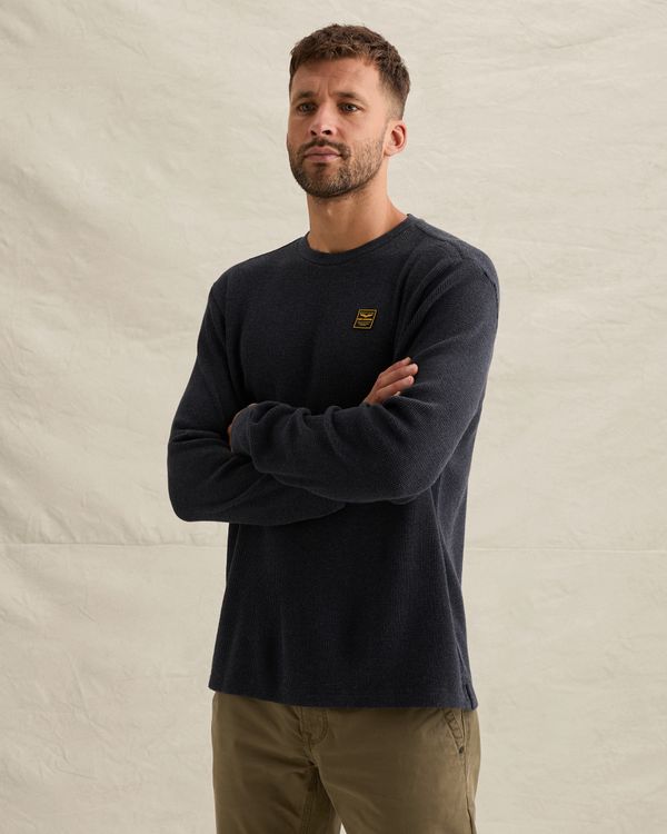 T-Shirt mit langen Ärmeln und Waffelstruktur – Black Indigo – T-Shirts | PME LEGEND