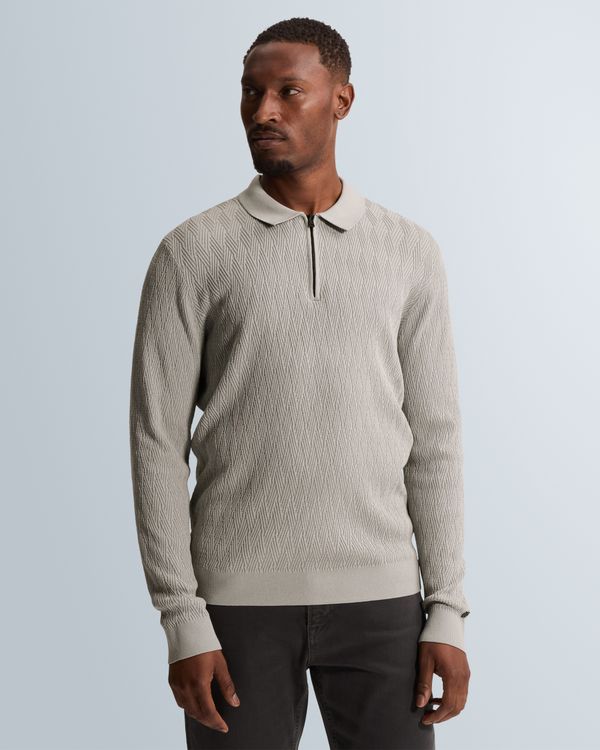 Pullover in cotton/modal with polo collar – Grey Comfort Denim – Heren truien | CAST IRON