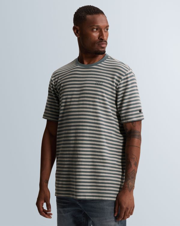 T-shirt with waffle texture and stripe pattern – Black Indigo – T-shirts | CAST IRON
