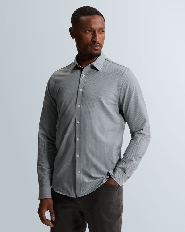 Shirt with stripe pattern and button closure – Black Indigo – Heren smart casual overhemden | CAST IRON