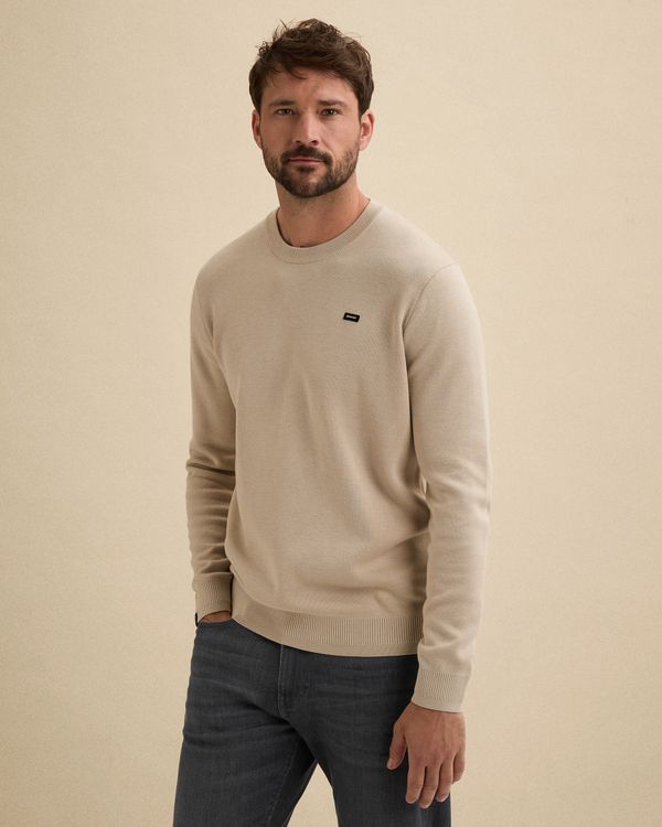 Trui van katoen/modal met crewneck en badge – Castle Wall – Heren truien | VANGUARD
