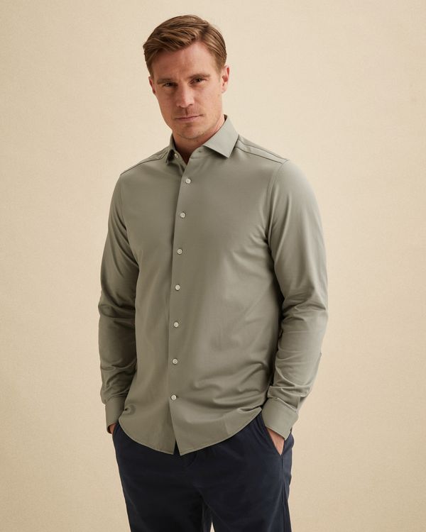 Elevated Knit shirt with widespread collar – Weeping Willow – Dress shirts | VANGUARD