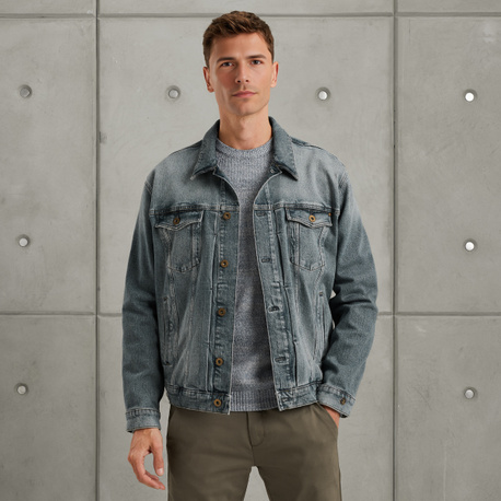 Denim trucker jacket met comfort stretch