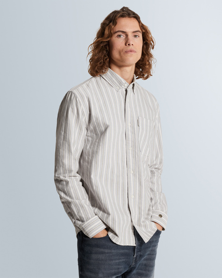 Shirt with stripe pattern and button-down collar