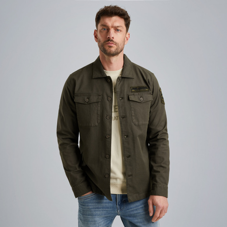 Shirt jacket with button closure