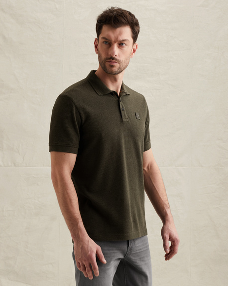 Polo shirt with texture and ribbed hems