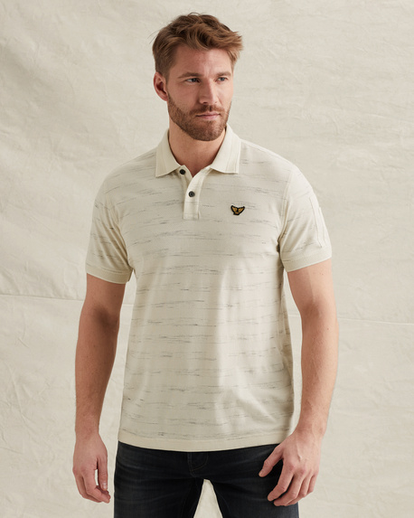 Polo shirt with stripe pattern and flight pocket