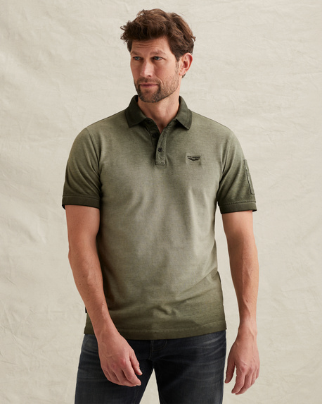 Polo shirt with cold-dye wash and flight pocket