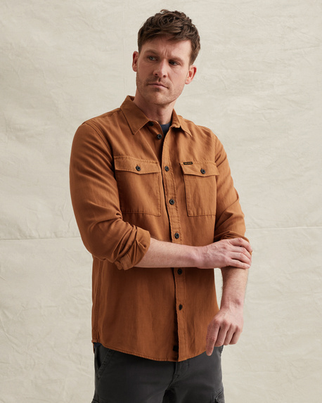 Shirt in cotton/linen with stitching details