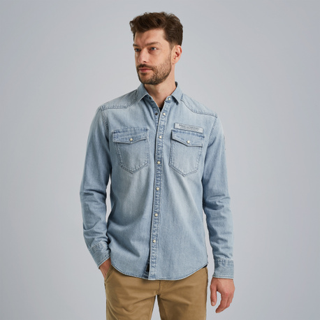 Denim shirt with badges