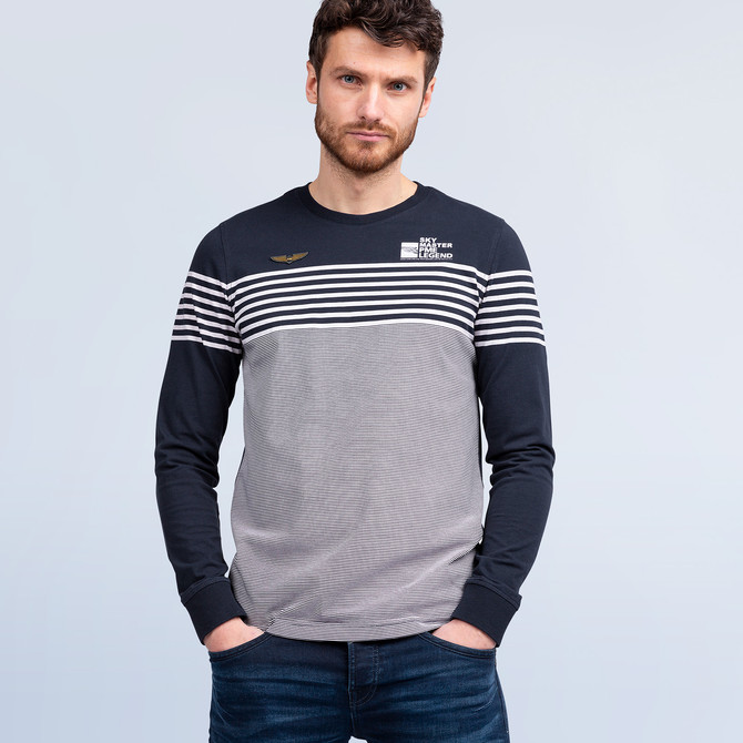 Heavy Jersey Printed Stripes Long Sleeve R-neck